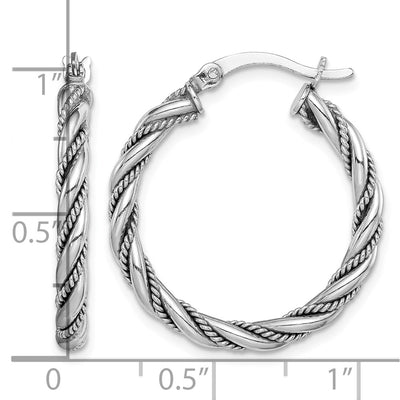 Sterling Silver Rhodium-plated Twisted Hoop Earrings, 25 x 2.5mm