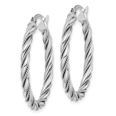 Sterling Silver Rhodium-plated Twisted Hoop Earrings, 30 x 2.5mm