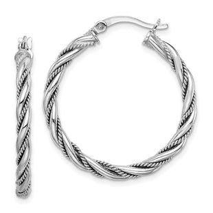 Sterling Silver Rhodium-plated 2. Twisted Hoop Earrings (Style QE14134)