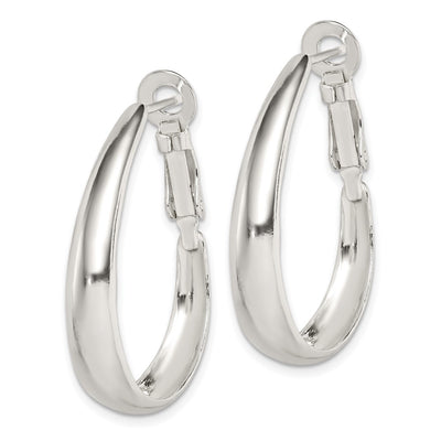 Sterling Silver Polished Omega Back Hoop Earrings, 30.45 x 23.5mm