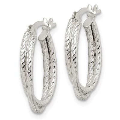 Sterling Silver Twisted and Textured Hoop Earrings, 20.25 x 14.65mm