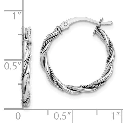 Sterling Silver Rhodium-plated Antiqued Twisted Hoop Earrings, 20 x 2mm