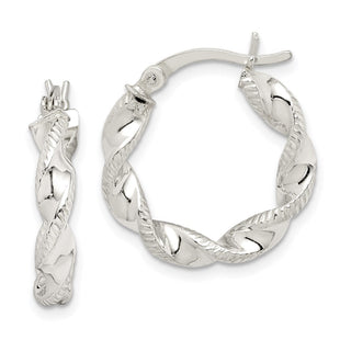 Sterling Silver Twisted and Textured Hoop Earrings (Style QE14165)