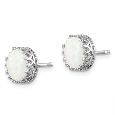 Sterling Silver Rhodium-plated Oval Created Opal Post Earrings