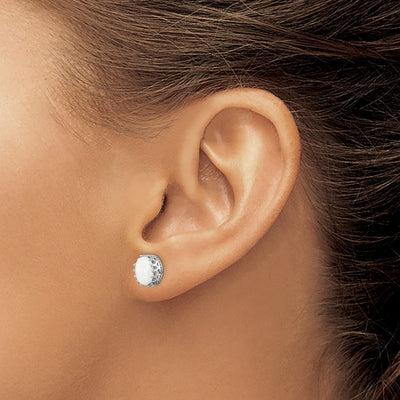 Sterling Silver Rhodium-plated Oval Created Opal Post Earrings