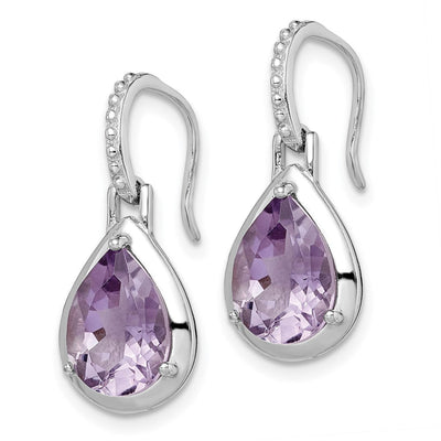 Sterling Silver Rhodium-plated Amethyst Teardrop Dangle Earrings, 22.2 x 9.4mm