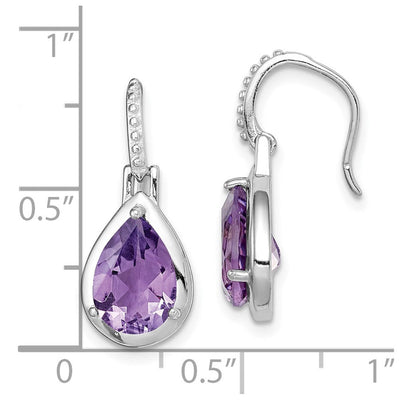 Sterling Silver Rhodium-plated Amethyst Teardrop Dangle Earrings, 22.2 x 9.4mm