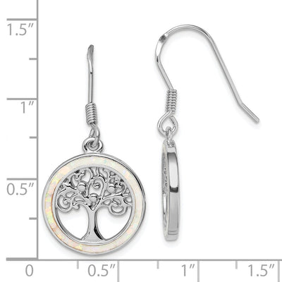 Sterling Silver Rhod-plated Creat Opal Circle w/ Tree Dangle Earrings