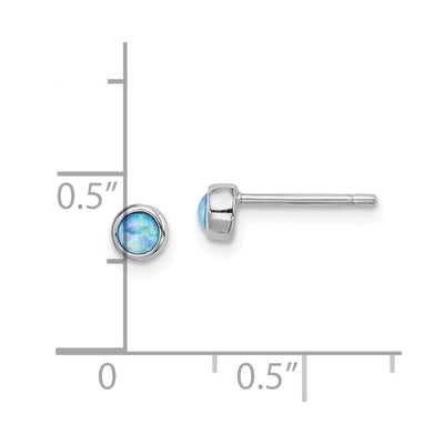 Sterling Silver RH-plated Polished Created Opal Round Stud Earrings, 4.5 x 4.5mm