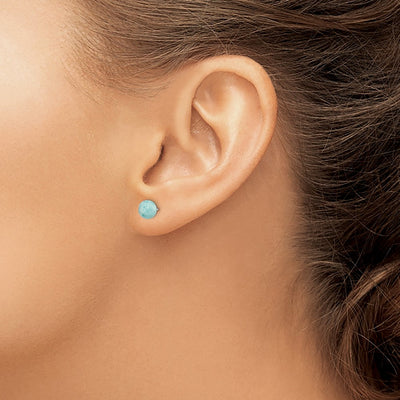 Sterling Silver Rhodium-plated Polished Round Larimar Post Earrings
