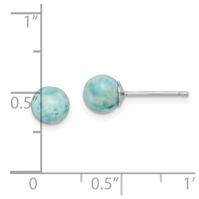 Sterling Silver Rhodium-plated Polished Round Larimar Post Earrings