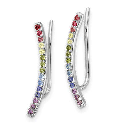 Prizma Sterling Silver Rhodium-plated Colorful CZ Ear Climbers