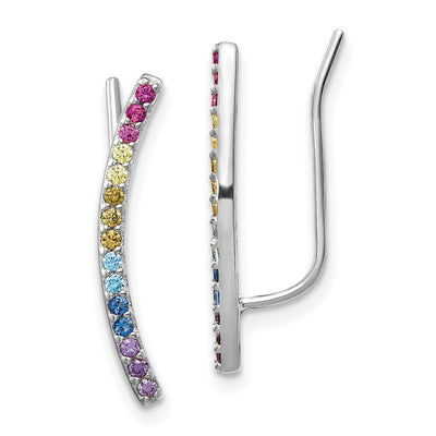 Prizma Sterling Silver Rhodium-plated Colorful CZ Ear Climbers