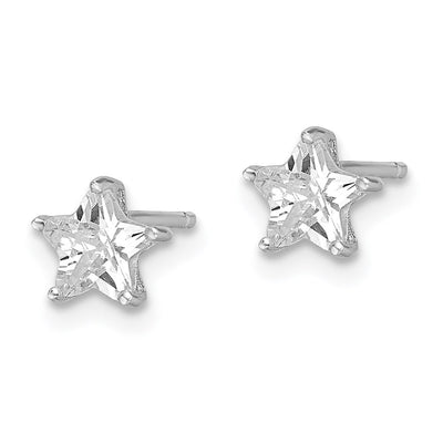 Sterling Silver Rhodium-plated CZ Star Stud Earrings