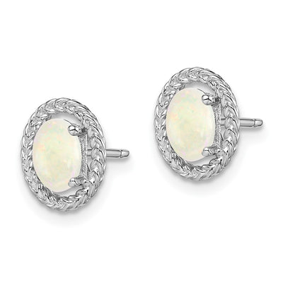 Sterling Silver Rhod-plat Milky Opal Oval Post Earrings