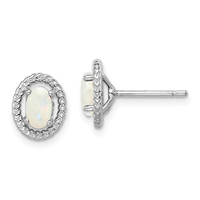 Sterling Silver Rhod-plat Milky Opal Oval Post Earrings