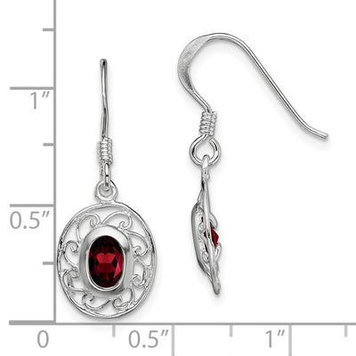 Sterling Silver Rhodium-plated Fancy Garnet Earrings, 15.25 x 11mm