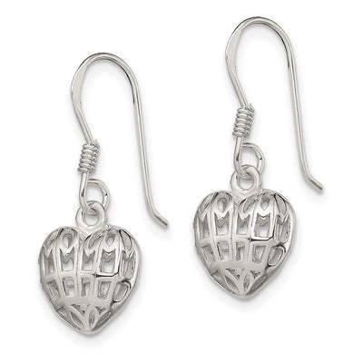Sterling Silver Heart Dangle Earrings, 25.8 x 10.3mm