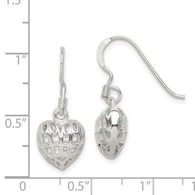 Sterling Silver Heart Dangle Earrings, 25.8 x 10.3mm