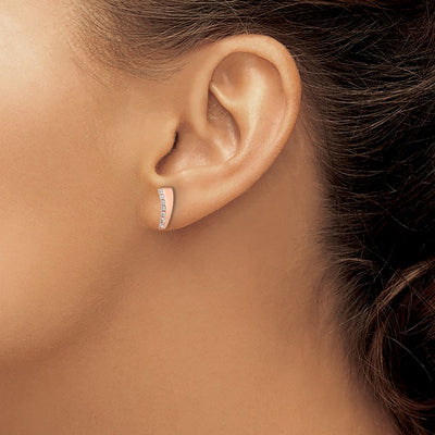 Sterling Silver Rose-tone Polished CZ Curved Wedge Post Earrings