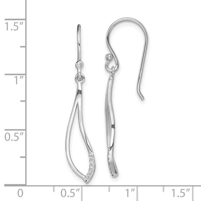 Sterling Silver Rhodium-plated Polished CZ Dangle Earrings, 37 x 7mm