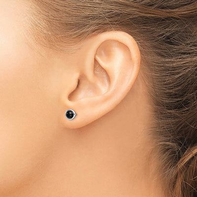 Sterling Silver Rhodium-plated Polished Onyx Round Bezel Stud Earrings