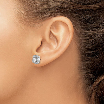 Sterling Silver RH-plated Round CZ Post w/ Square Jackets Earrings