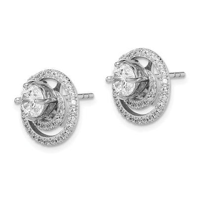 Sterling Silver Rhodium-plated Round CZ w/Swirl Jackets Earrings