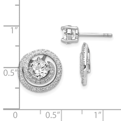 Sterling Silver Rhodium-plated Round CZ w/Swirl Jackets Earrings
