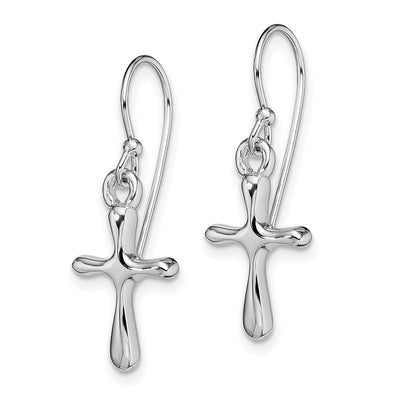 Sterling Silver Rhodium-plated Polished Cross Dangle Earrings, 27.6 x 10mm
