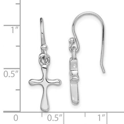 Sterling Silver Rhodium-plated Polished Cross Dangle Earrings, 27.6 x 10mm