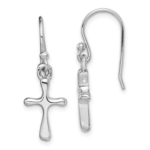 Sterling Silver Rhodium-plated Polished Cross Dangle Earrings (Style QE14883)