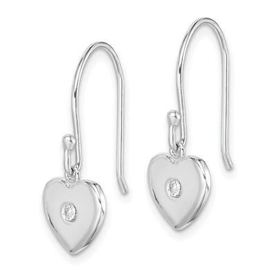 Sterling Silver Rhodium-plated CZ Heart Dangle Earrings, 23.55 x 8.75mm