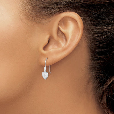 Sterling Silver Rhodium-plated CZ Heart Dangle Earrings, 23.55 x 8.75mm