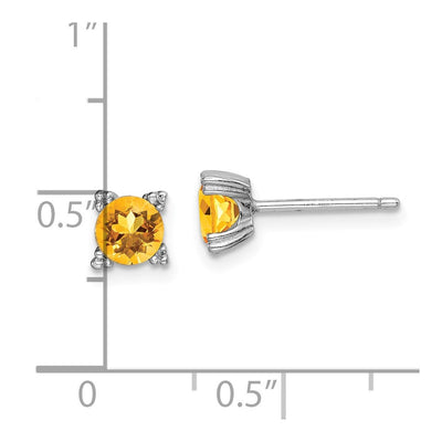Sterling Silver Rhodium-plated Round Citrine Post Earrings, 5 x 5mm