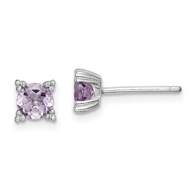 Sterling Silver Rhodium-plated Round Amethyst Post Earrings, 5.5 x 5.5mm