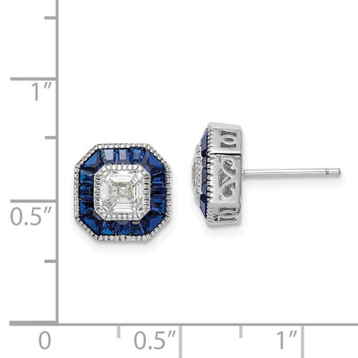 Sterling Silver Rhodium-plated Synthetic Blue Spinel and CZ Earrings, 10.68 x 10.66mm