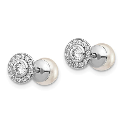 Sterling Silver Rhodium-plated Polished White Mother of Pearl & CZ Halo Reversible Post Earrings