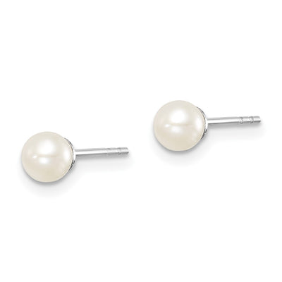 Sterling Silver Madi K Rhodium-plated White Round Freshwater Cultured Pearl Post Earrings