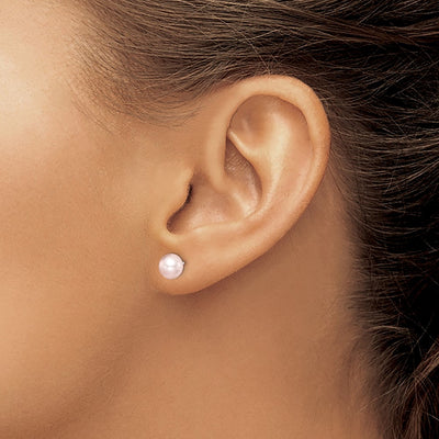 Sterling Silver Madi K Rhodium-plated Pink Round Freshwater Cultured Pearl Post Earrings
