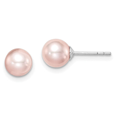 Sterling Silver Madi K Rhodium-plated Pink Round Freshwater Cultured Pearl Post Earrings
