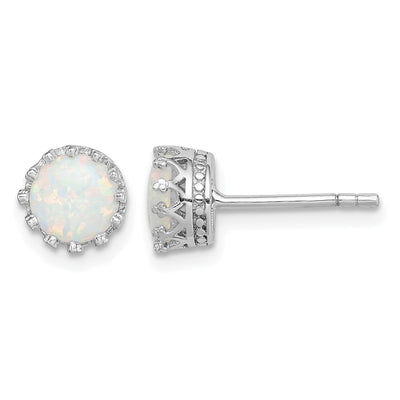 Sterling Silver Rhodium-plated Polished Created Opal Post Earrings, 7 x 7mm