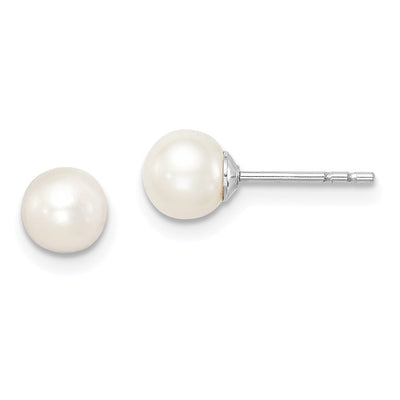 Sterling Silver Madi K Rhodium-plated White Round Freshwater Cultured Pearl Post Earrings