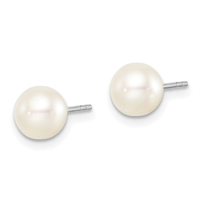 Sterling Silver Madi K Rhodium-plated White Round Freshwater Cultured Pearl Post Earrings