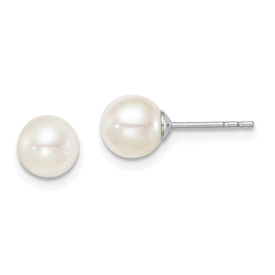 Sterling Silver Madi K Rhodium-plated White Round Freshwater Cultured Pearl Post Earrings