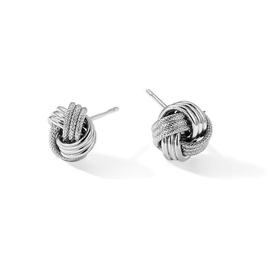 Sterling Silver Rhodium-plated Textured Love Knot Post Earrings, 11 x 10.7mm