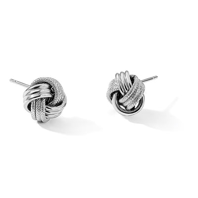 Sterling Silver Rhodium-plated Textured Love Knot Post Earrings, 11 x 10.7mm