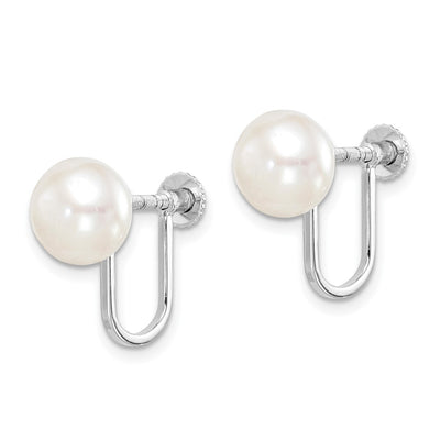 Sterling Silver Rhodium-plated White Button Freshwater Cultured Pearl Non Pierced Earrings