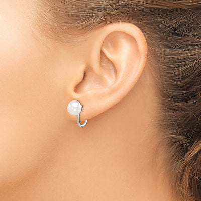 Sterling Silver Rhodium-plated White Button Freshwater Cultured Pearl Non Pierced Earrings