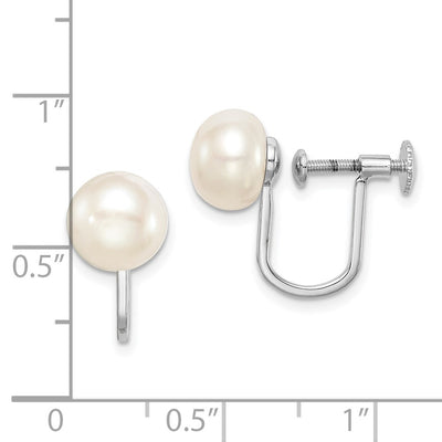 Sterling Silver Rhodium-plated White Button Freshwater Cultured Pearl Non Pierced Earrings